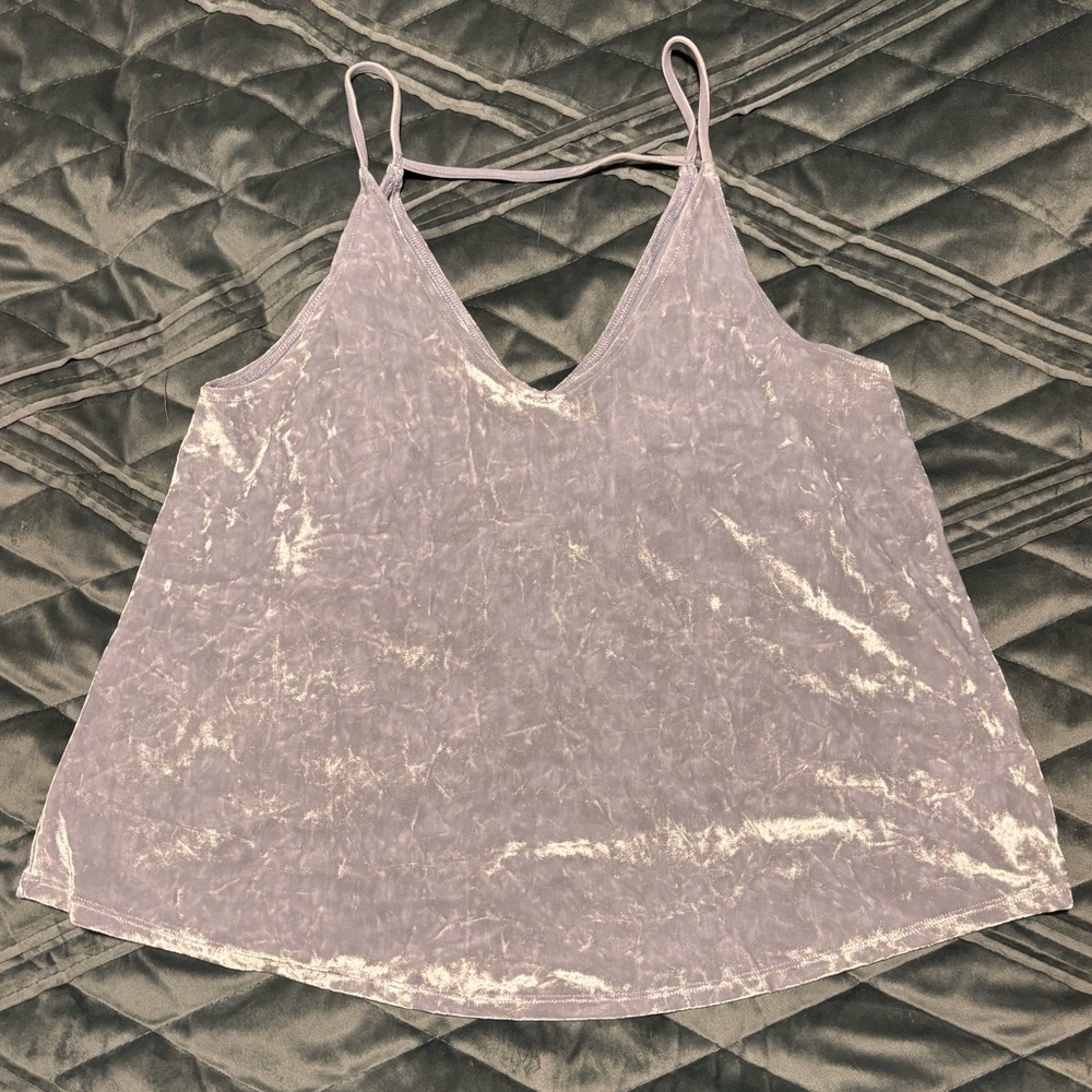 AEO Light Silver Crushed Velvet Tank, Size Medium
